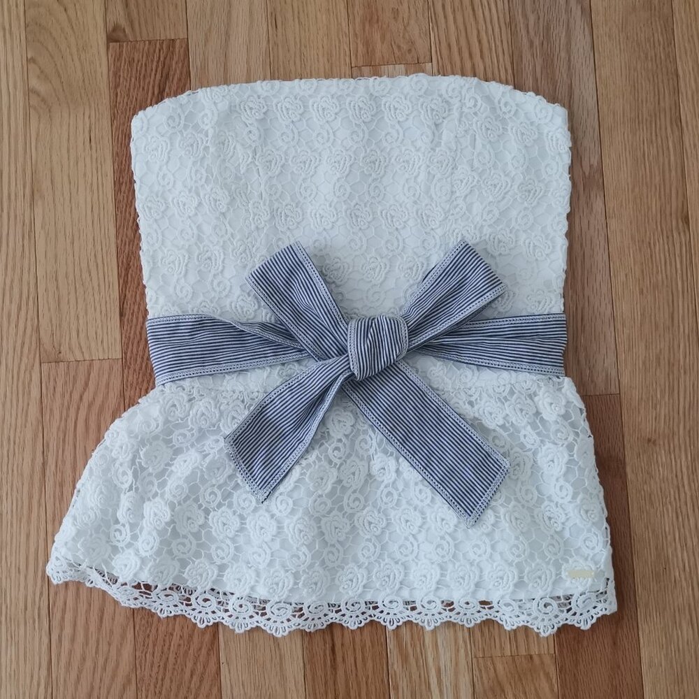 NWT Vintage Y2K Women Gilly Hicks A&F Strapless Top Blouse Bow Lace White Cotton